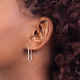 Sterling Silver Hoop Earrings, Large Textured Design with Diamond Cut Finish