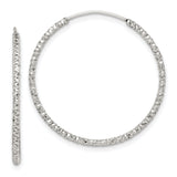 Sterling Silver Hoop Earrings, Large Textured Design with Diamond Cut Finish