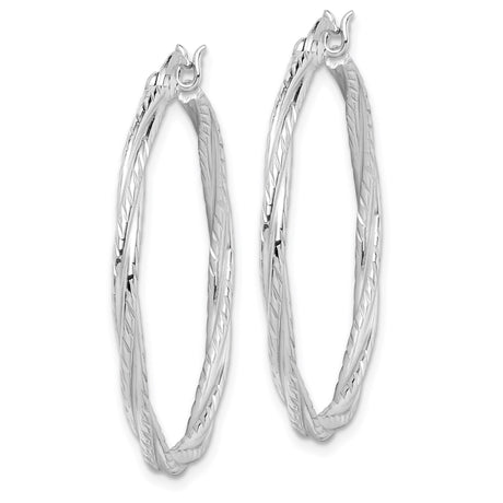 Sterling Silver Twisted Hoop Earrings with Textured Rope Design, Rhodium Plated Medium Size