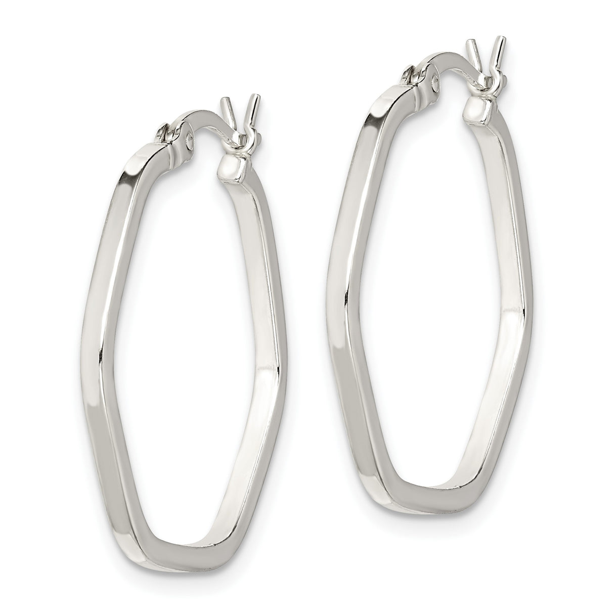 Sterling Silver Hexagon Hoop Earrings, Modern Geometric Design for Women