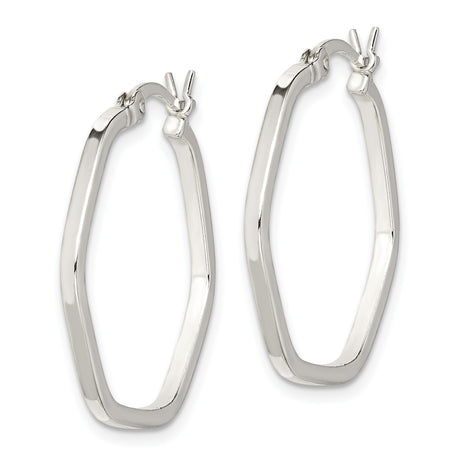 Sterling Silver Hexagon Hoop Earrings, Modern Geometric Design for Women