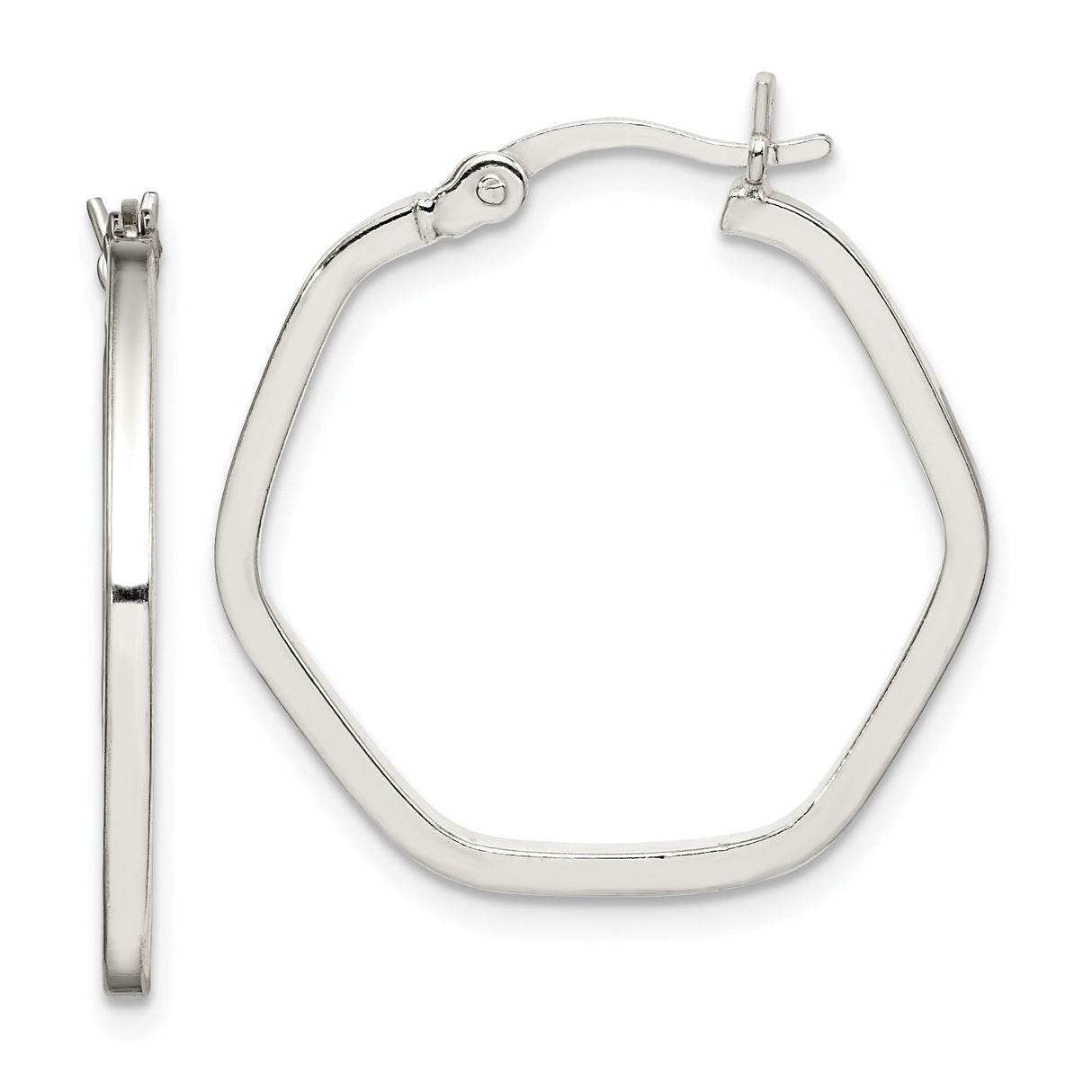Sterling Silver Hexagon Hoop Earrings, Modern Geometric Design for Women