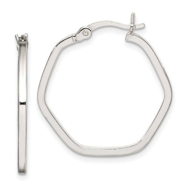 Sterling Silver Hexagon Hoop Earrings, Modern Geometric Design for Women