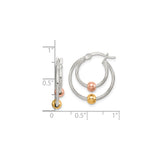 Sterling Silver Hoop Earrings with Double Hoop Design, Yellow Gold Beads, Rose Gold Accents
