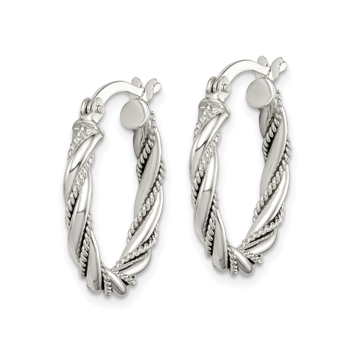 Sterling Silver Twisted Hoop Earrings with Polished Braid and Rope Detail for Women