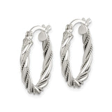 Sterling Silver Twisted Hoop Earrings with Polished Braid and Rope Detail for Women