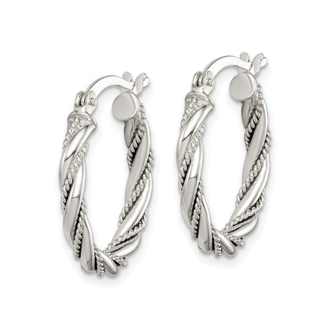 Sterling Silver Twisted Hoop Earrings with Polished Braid and Rope Detail for Women