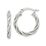 Sterling Silver Twisted Hoop Earrings with Polished Braid and Rope Detail for Women