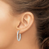 Sterling Silver Oval Hoop Earrings with Diamond Cut Texture, Polished Geometric Design