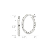 Sterling Silver Oval Hoop Earrings with Diamond Cut Texture, Polished Geometric Design