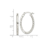 Sterling Silver Oval Hoop Earrings with Diamond Cut Crisscross Pattern