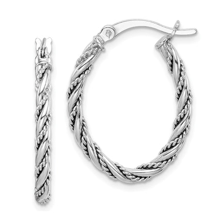 Sterling Silver Hoop Earrings with Twisted Rope Texture and Polished Finish