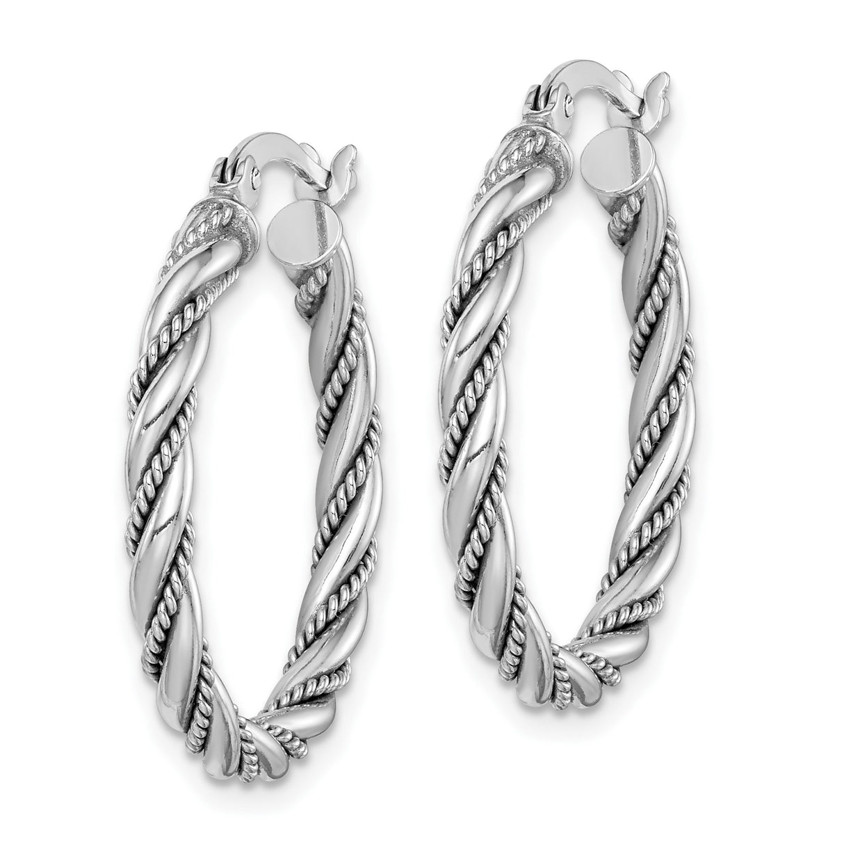 Sterling Silver Twisted Hoop Earrings with Rope Design and Polished Finish for Women