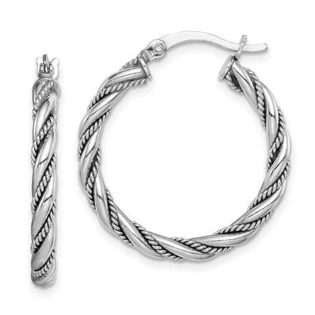 Sterling Silver Twisted Hoop Earrings with Rope Design and Polished Finish for Women