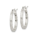 Sterling Silver Hoop Earrings, Diamond Cut Textured Round Design with Polished and Frosted Finish