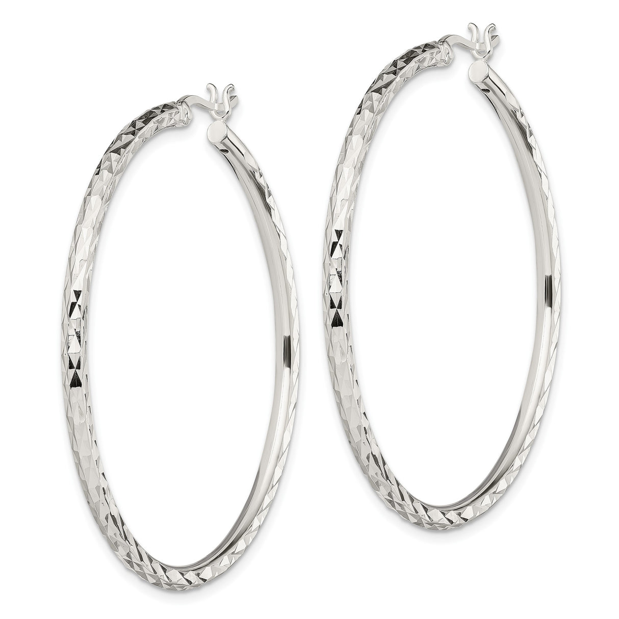 Sterling Silver Hoop Earrings, Diamond Cut Textured Round Design for Women