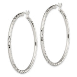 Sterling Silver Hoop Earrings, Diamond Cut Textured Round Design for Women