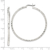 Sterling Silver Hoop Earrings, Diamond Cut Textured Round Design for Women
