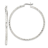 Sterling Silver Hoop Earrings, Diamond Cut Textured Round Design for Women