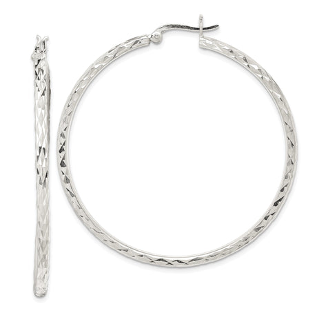 Sterling Silver Hoop Earrings, Diamond Cut Textured Round Design for Women