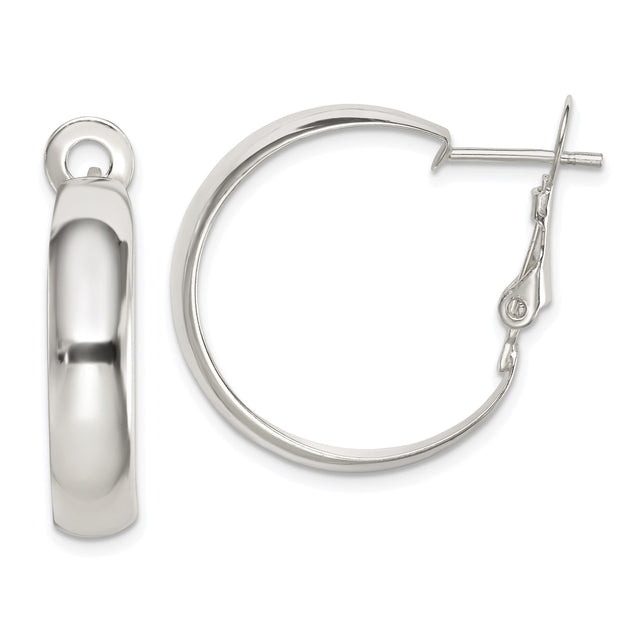 Sterling Silver Hoop Earrings, Polished Finish, Omega Back, Classic Minimalist Style for Women