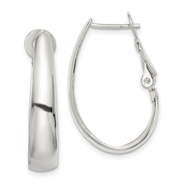 Sterling Silver Teardrop Hoop Earrings with Hinged Snap Closure and High Polish Finish