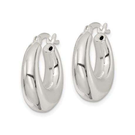 Sterling Silver Hoop Earrings, High Polish Puffed Design with Latch-Back Closure, 1 Inch