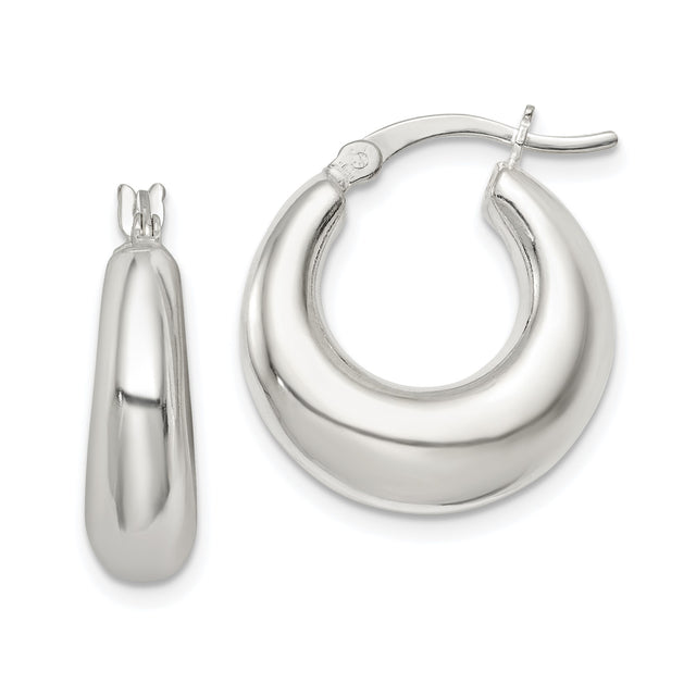 Sterling Silver Hoop Earrings, High Polish Puffed Design with Latch-Back Closure, 1 Inch