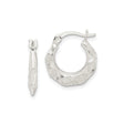 Sterling Silver Hoop Earrings with Faceted Texture and Glitter Accents, Octagonal Hinged Design
