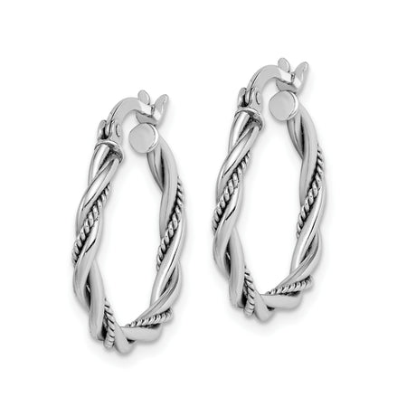 Sterling Silver Hoop Earrings with Twisted Rope and Polished Double Band Design