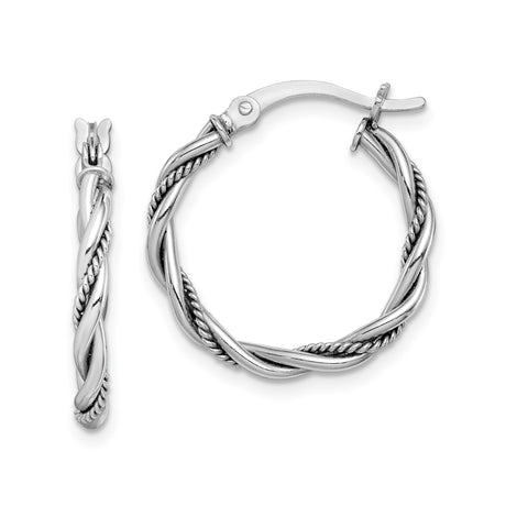 Sterling Silver Hoop Earrings with Twisted Rope and Polished Double Band Design