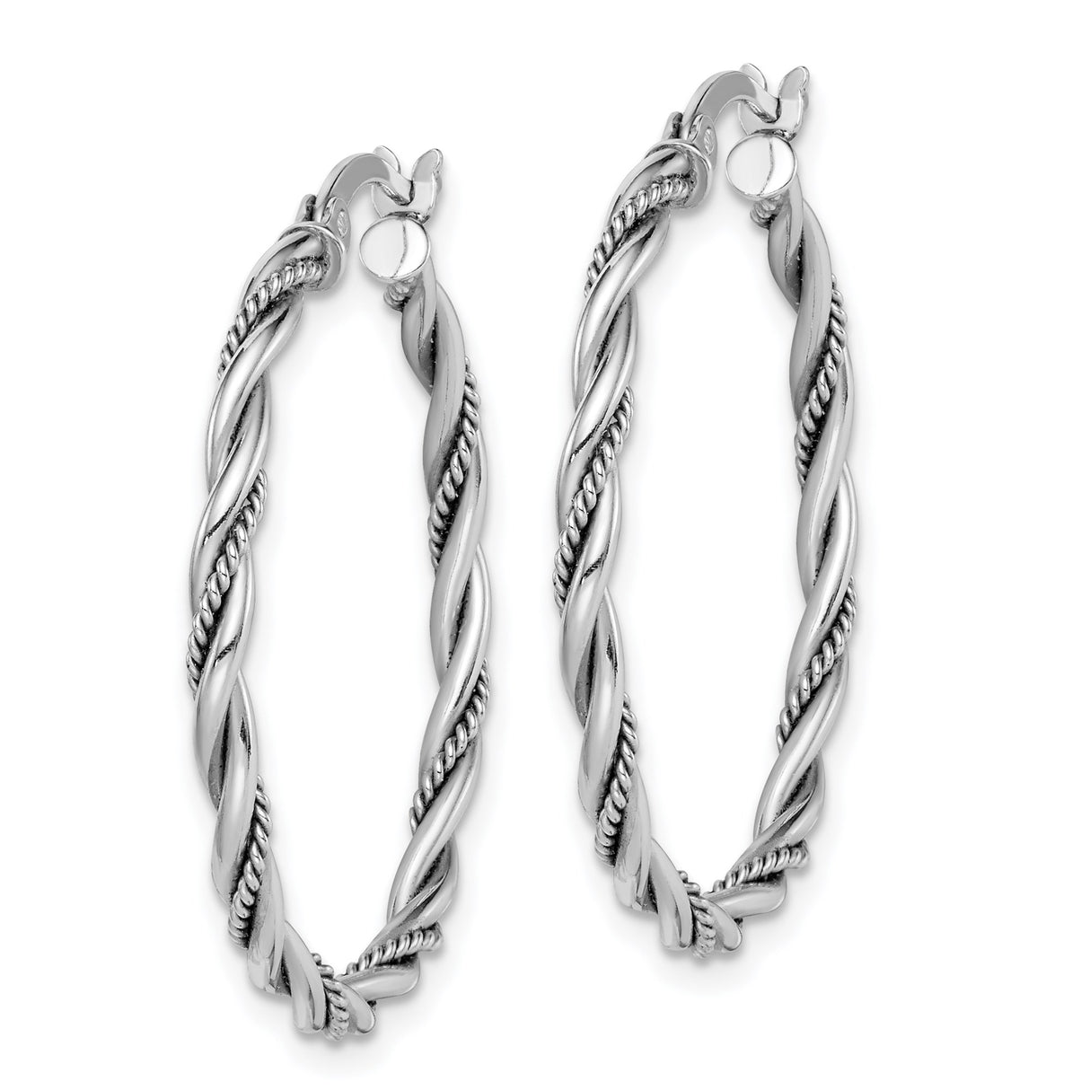 Sterling Silver Twisted Hoop Earrings with Rope Design and Polished Finish
