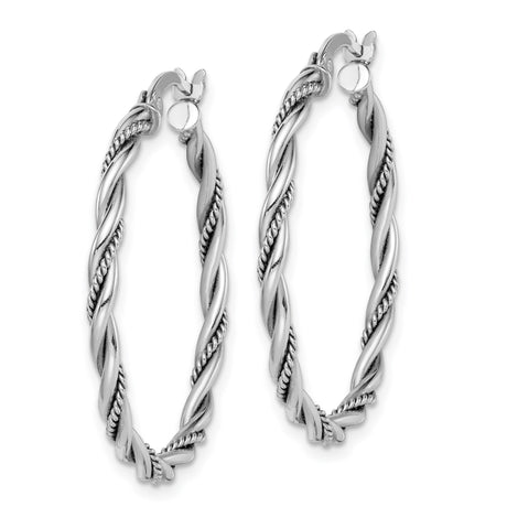 Sterling Silver Twisted Hoop Earrings with Rope Design and Polished Finish