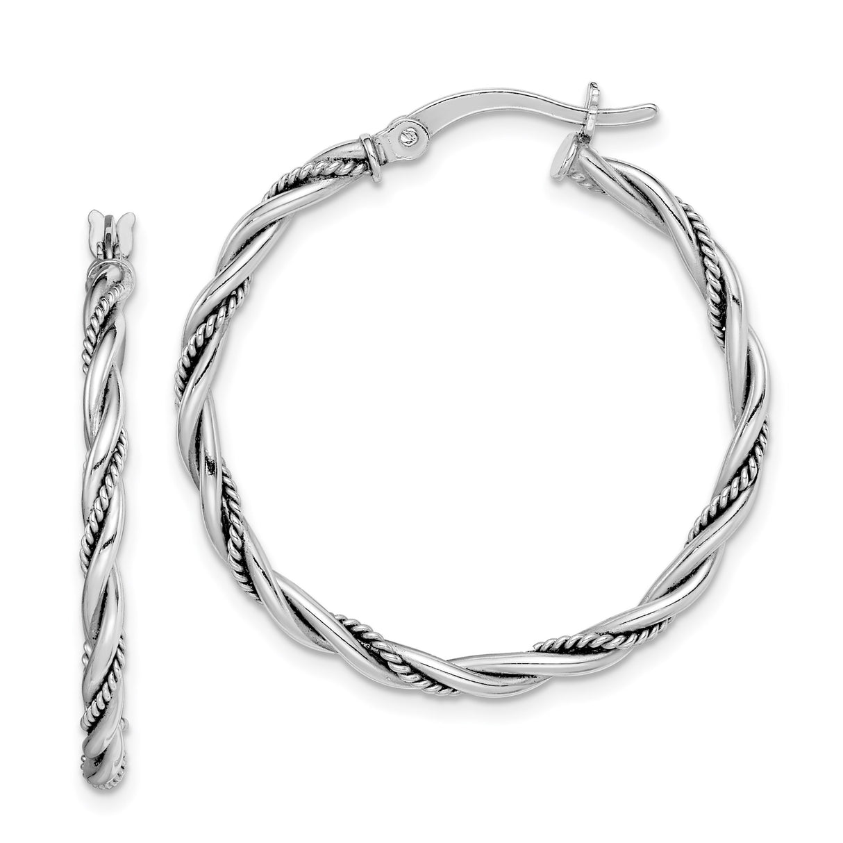 Sterling Silver Twisted Hoop Earrings with Rope Design and Polished Finish