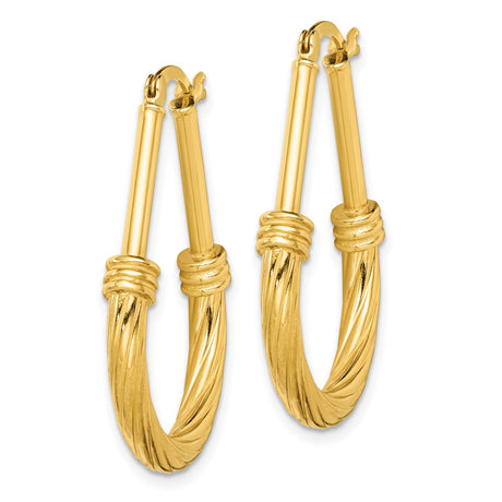Sterling Silver Twisted Hoop Earrings, Teardrop Shape with Rope Texture and Hinged Closure