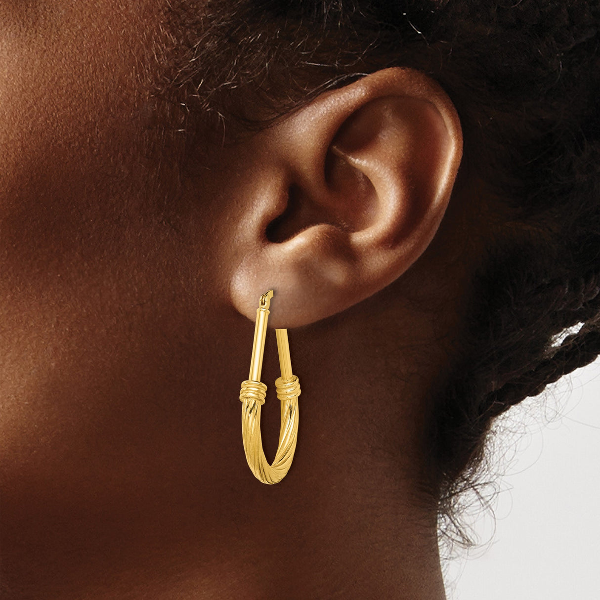 Sterling Silver Twisted Hoop Earrings, Teardrop Shape with Rope Texture and Hinged Closure