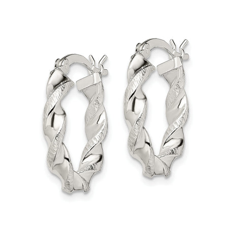 Sterling Silver Twisted Hoop Earrings with Polished and Textured Rope Design