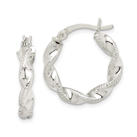 Sterling Silver Twisted Hoop Earrings with Polished and Textured Rope Design