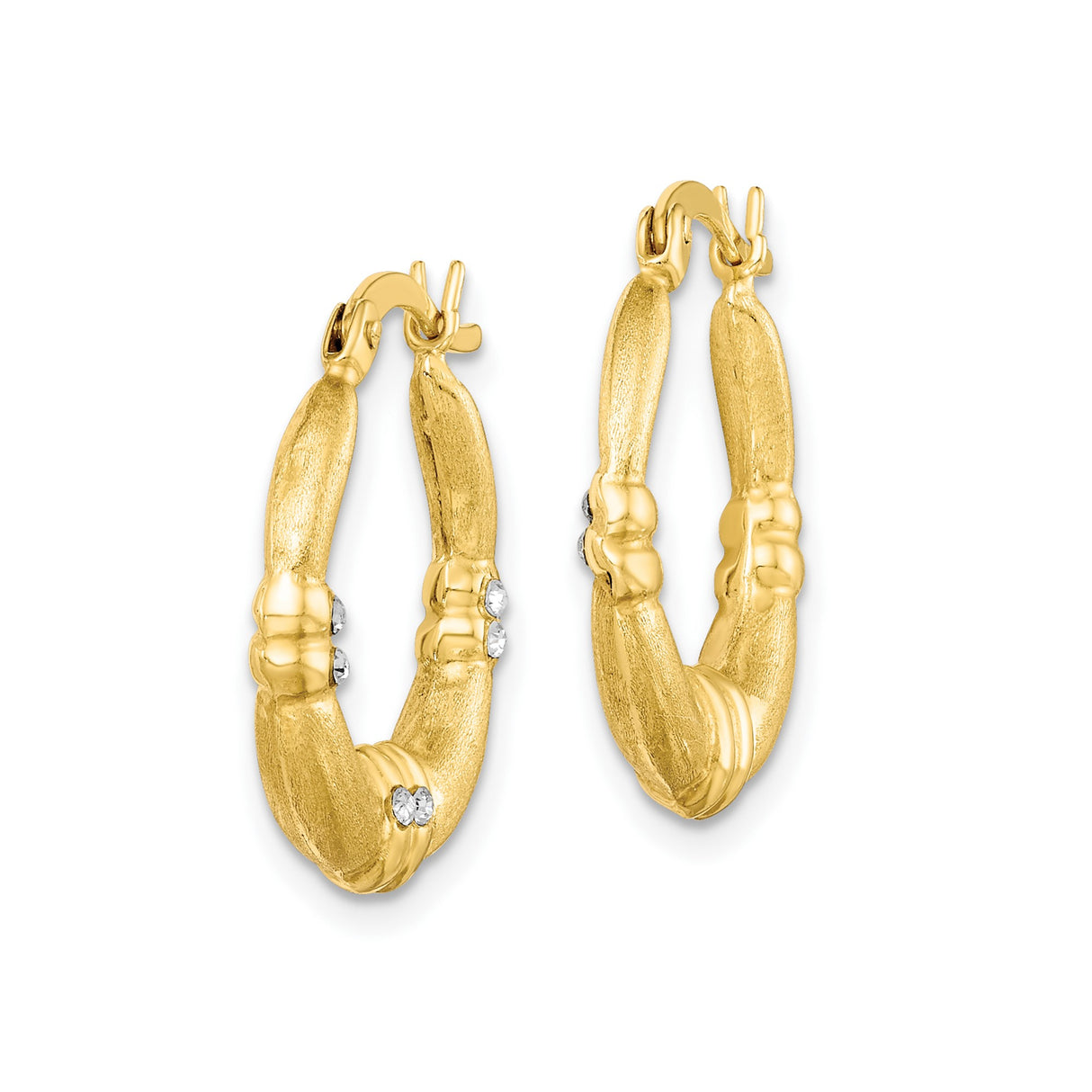 Sterling Silver Bamboo Hoop Earrings with Cubic Zirconia, Textured Tropical Style