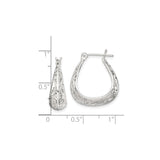 Sterling Silver Teardrop Filigree Hoop Earrings with Ornate Scroll and Vine Design