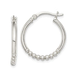 Sterling Silver Beaded Hoop Earrings with Polished Finish and Latch Back Closure