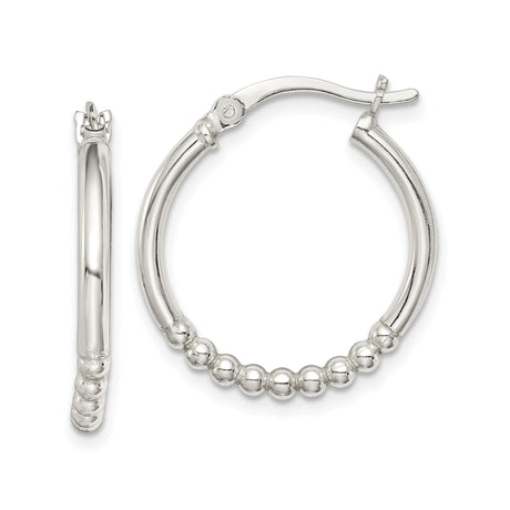 Sterling Silver Beaded Hoop Earrings with Polished Finish and Latch Back Closure