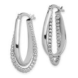 Sterling Silver Teardrop Hoop Earrings with Double Row Polished Beads, Modern Minimalist Style