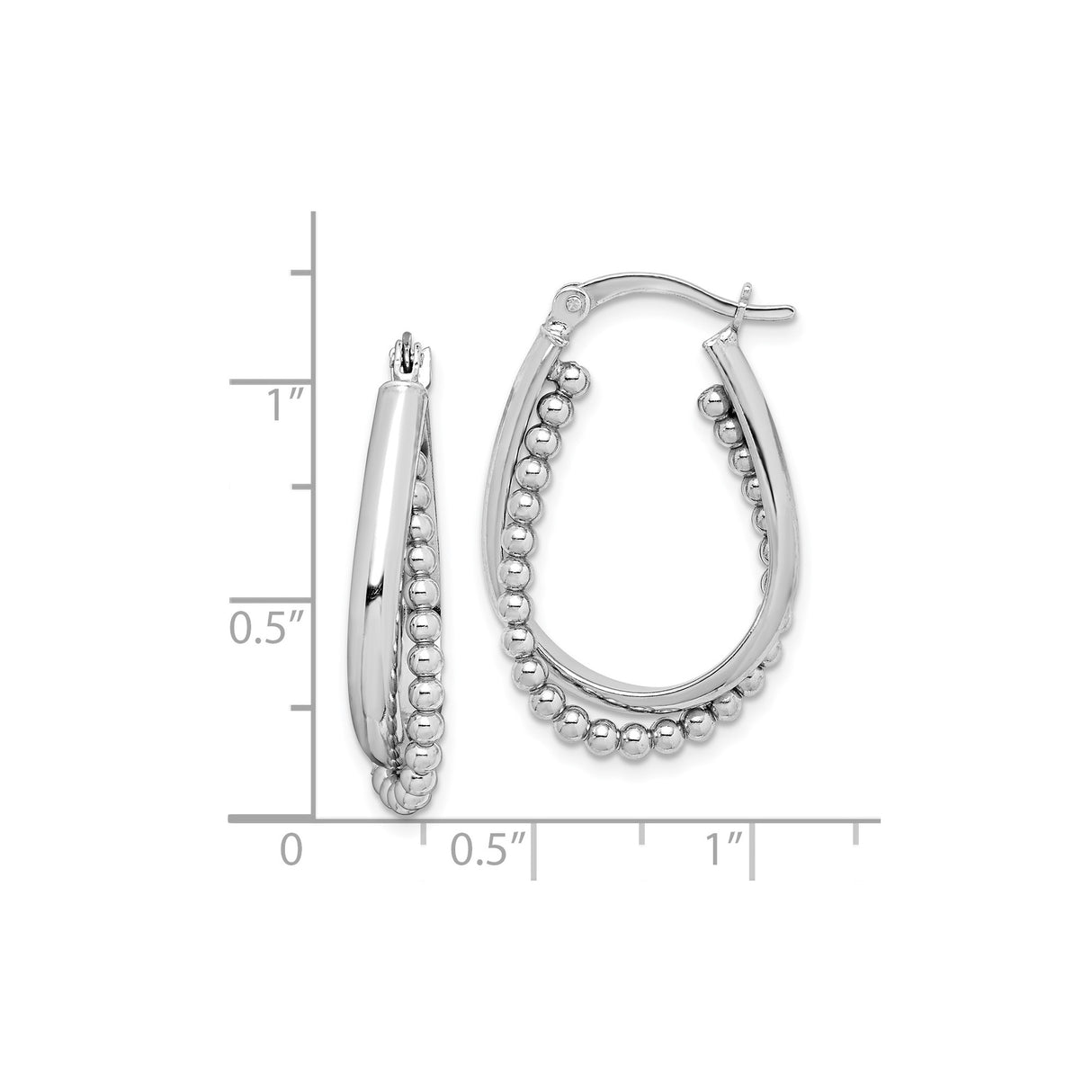 Sterling Silver Teardrop Hoop Earrings with Double Row Polished Beads, Modern Minimalist Style