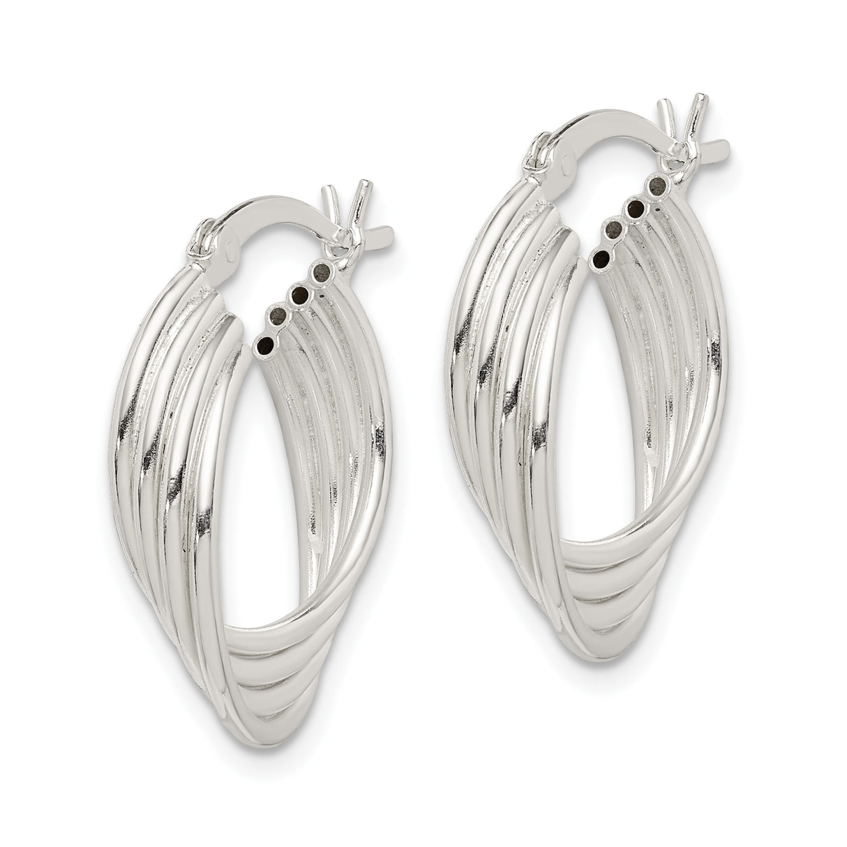 Sterling Silver Twisted Hoop Earrings with Layered Ribbed Design and Polished Finish