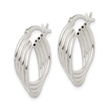 Sterling Silver Twisted Hoop Earrings with Layered Ribbed Design and Polished Finish