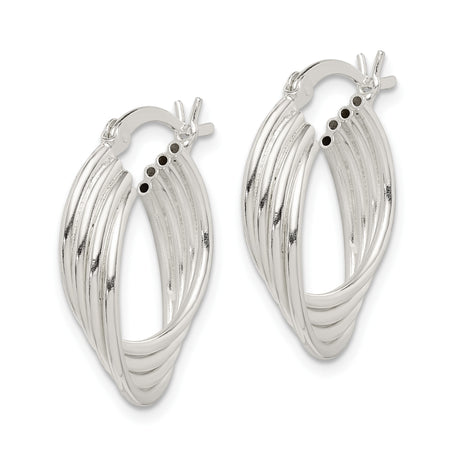 Sterling Silver Twisted Hoop Earrings with Layered Ribbed Design and Polished Finish