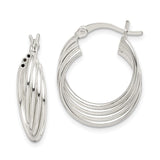 Sterling Silver Twisted Hoop Earrings with Layered Ribbed Design and Polished Finish