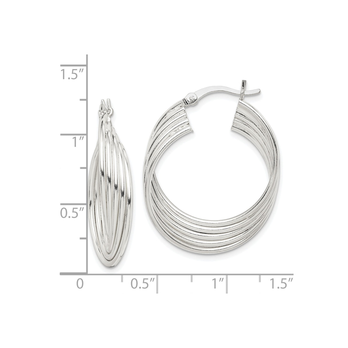 Sterling Silver Multi-Row Hoop Earrings with Twisted Layered Design, Polished Finish