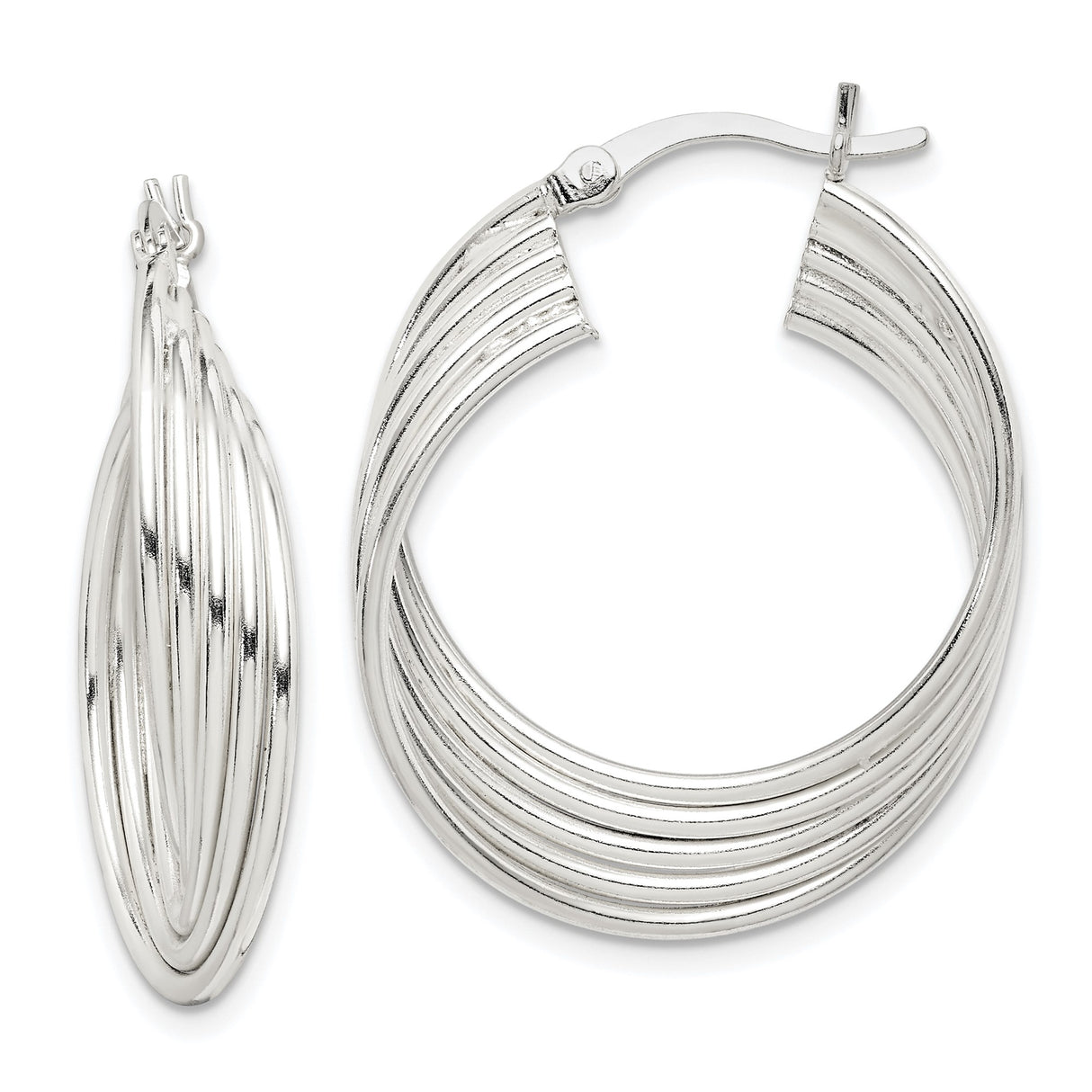 Sterling Silver Multi-Row Hoop Earrings with Twisted Layered Design, Polished Finish